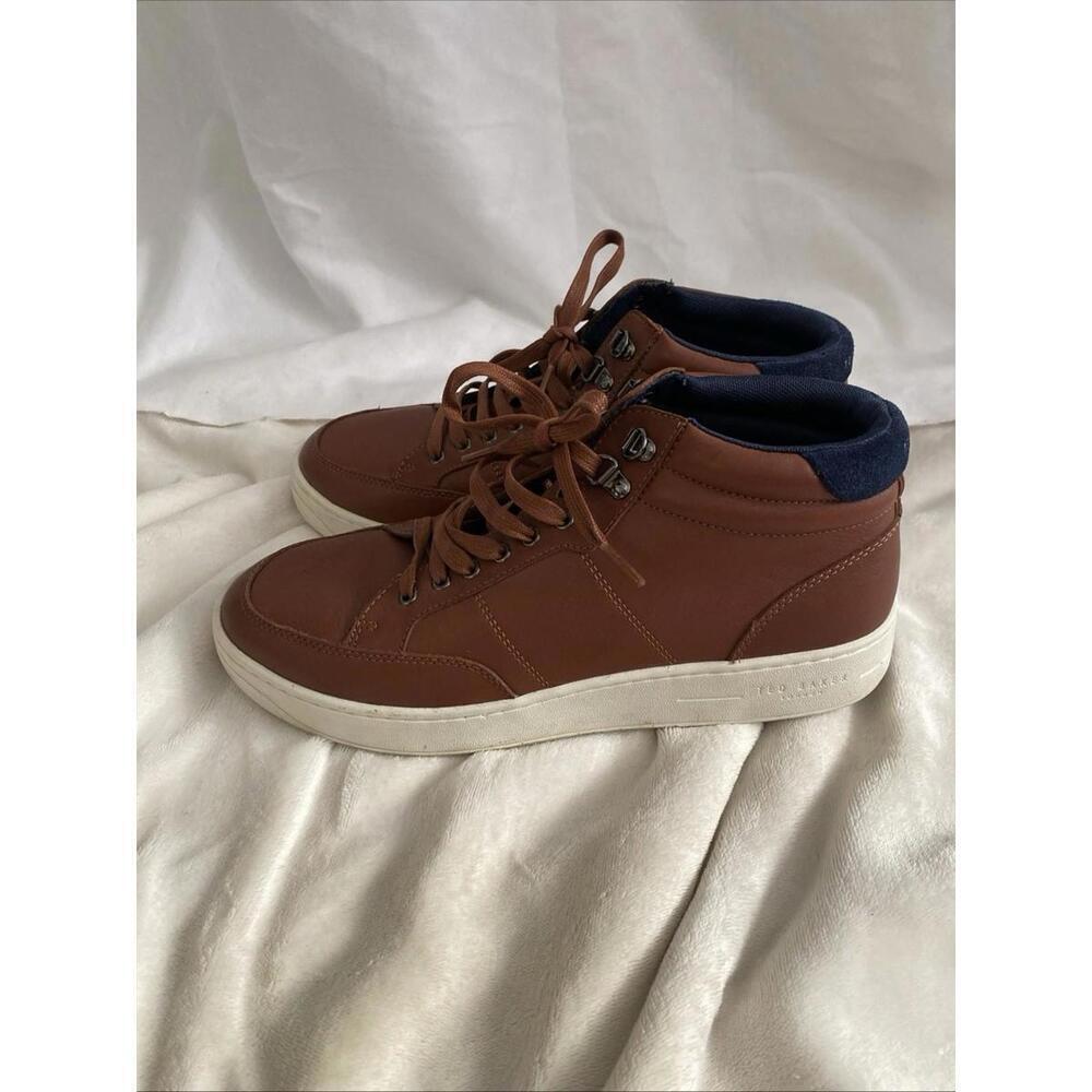 TED BAKER Men's Mallano Leather Sneakers Brown Blue SHOES EU 46 US 13 High top - Picture 8 of 9